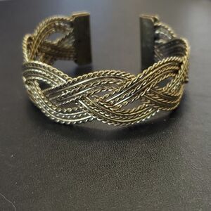 Gold tone braided cuff bracelet chunky textured